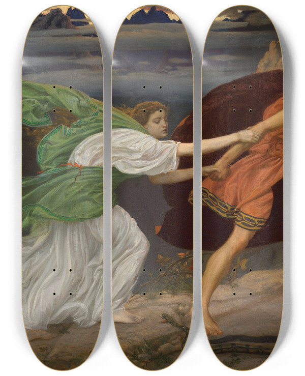 Triptych art skateboard deck of Edward John Poynter Orpheus And Eurydice by Edward John Poynter (1836-1919)