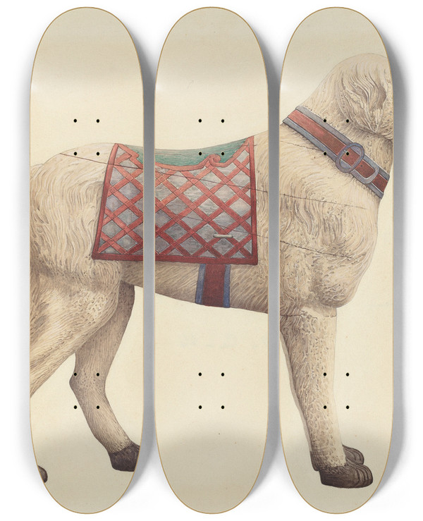 Triptych art skateboard deck of Robert Pohle Carousel Dog by Robert Pohle