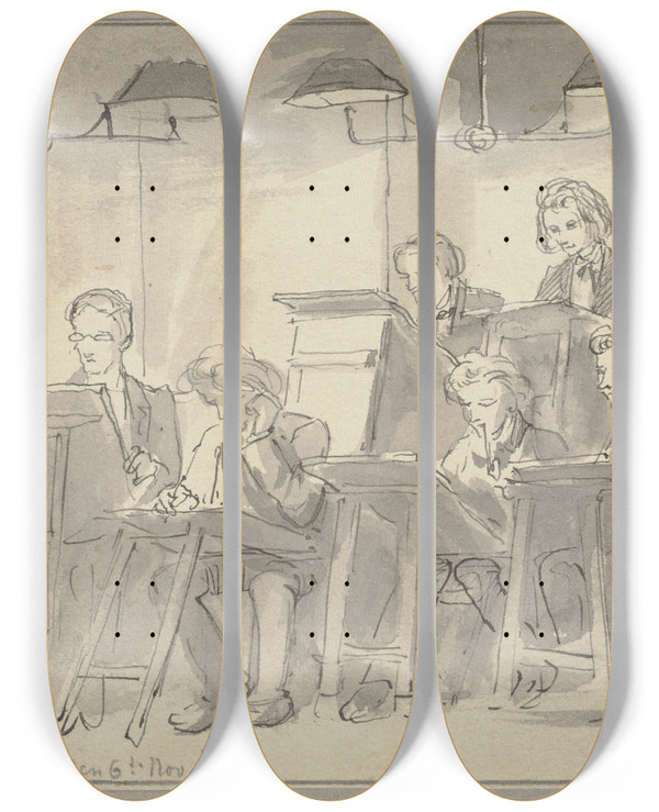 Triptych art skateboard deck of Wilhelm Amandus Beer Im Aktsaal Des Stdelschen Kunstinstituts by Wilhelm Amandus Beer (1837-1907)