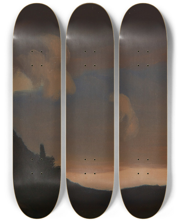 Triptych art skateboard deck of Gustav Kampmann Gewitterstimmung by Gustav Kampmann (1859-1917)