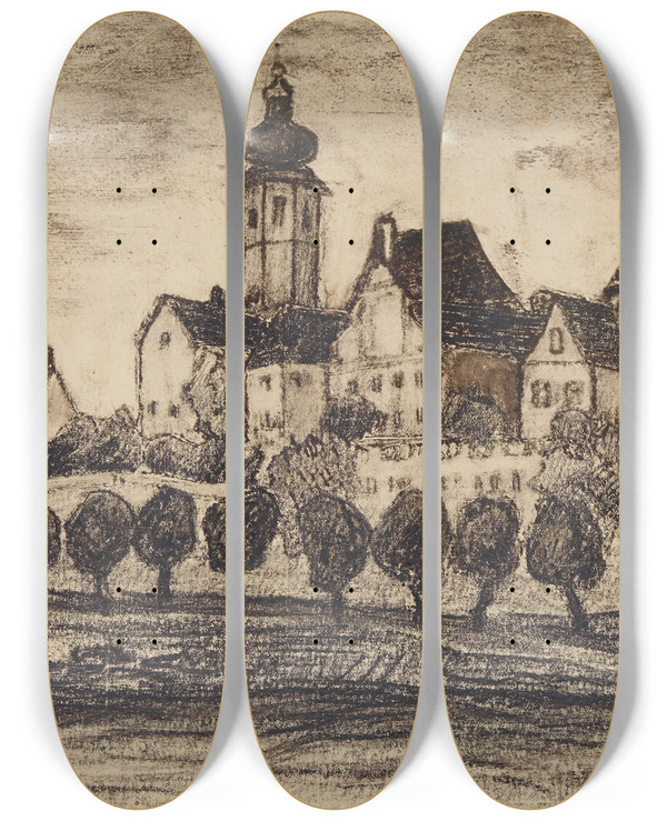 Triptych art skateboard deck of Anny Dollschein Stadt_1 by Anny Dollschein (1893-1946)