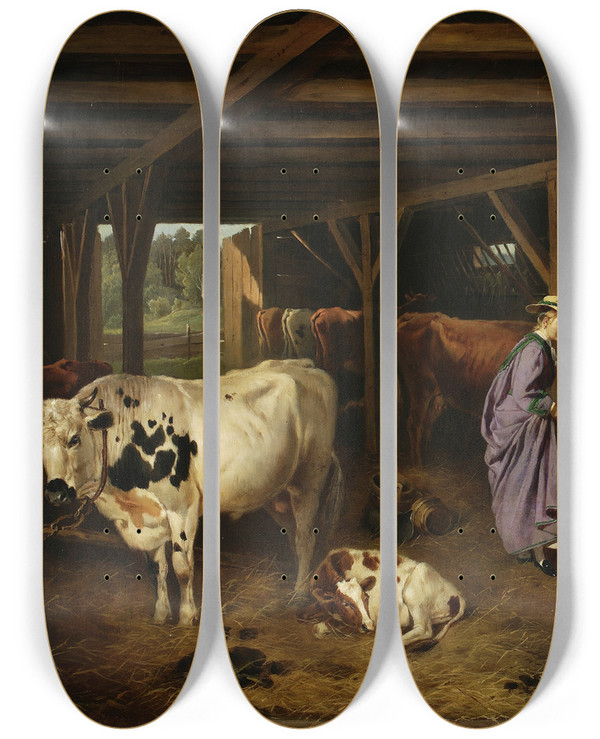 Triptych art skateboard deck of Jzef Brodowski In The Barn by Jozef Brodowski (1772-1853)