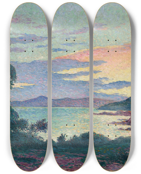 Triptych art skateboard deck of Maximilien Luce La Fossette Saintclair Prs Du Lavandou by Maximilien Luce (1858-1941)