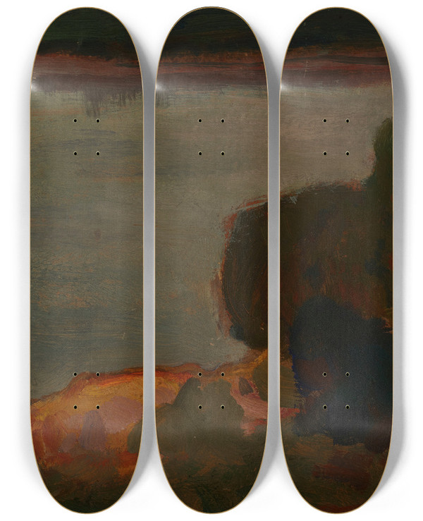 Triptych art skateboard deck of Jan Stanislawski Evening At The Dnieper River by Jan Stanislawski (1860-1907)