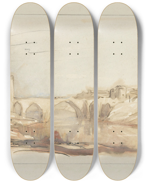 Triptych art skateboard deck of Marius Bauer Brug Van Toledo by Marius Bauer (1867-1932)