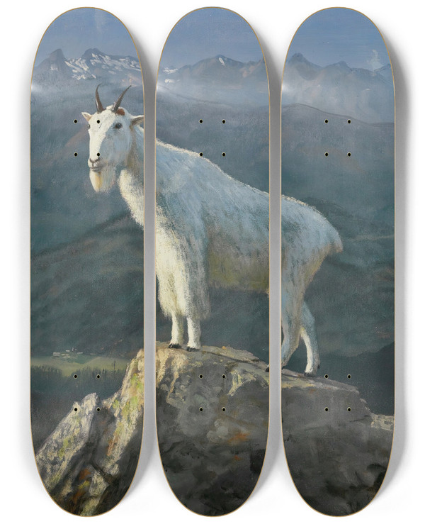 Triptych art skateboard deck of Albert Bierstadt Mountain Goats by Albert Bierstadt (1830-1902)