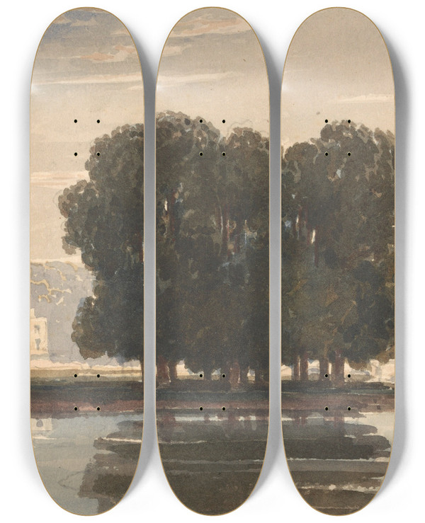 Triptych art skateboard deck of David Cox Richmond Bridge by David Cox (1783-1859)