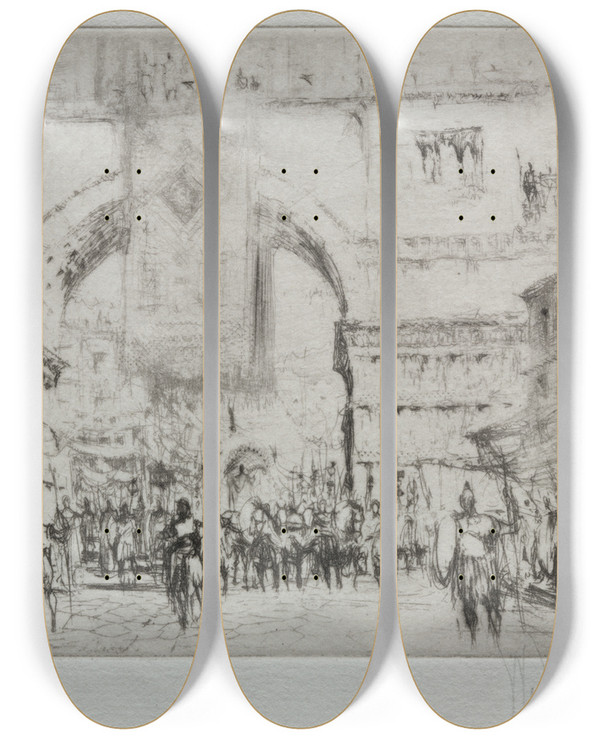 Triptych art skateboard deck of William Walcot Hadrian Entering Salonica by William Walcot (1874-1943)