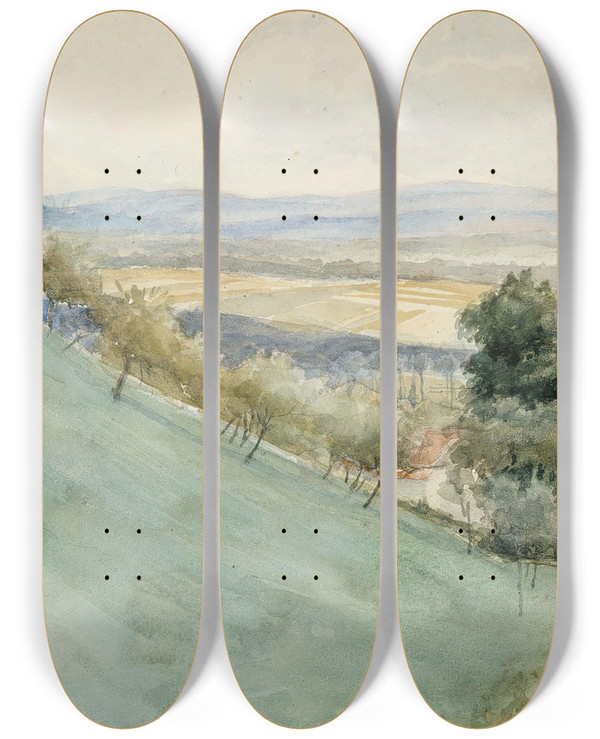 Triptych art skateboard deck of Albert Edelfelt Menrinne Montbliardista by Albert Edelfelt (1854-1905)