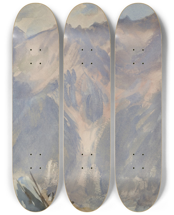 Triptych art skateboard deck of John Singer Sargent Mountain Scene by John Singer Sargent (1856-1925)