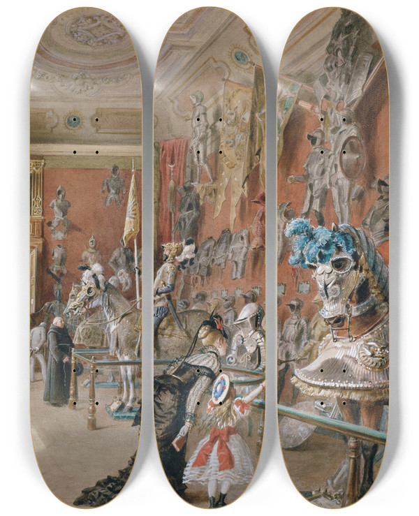 Triptych art skateboard deck of Carl Goebel The Younger Die Rstkammer Ii Der Ambraser Sammlung by Carl Goebel The Younger (1824-1899)