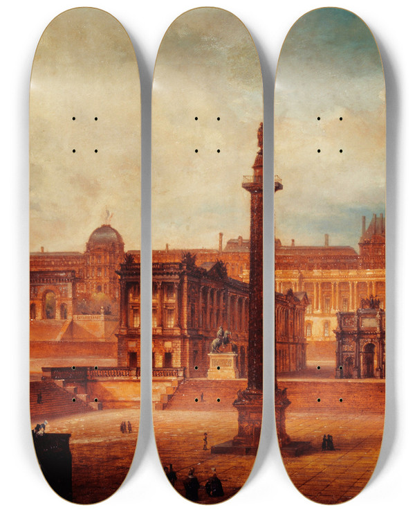 Triptych art skateboard deck of Domenico Ferri Vue Composite Des Monuments Parisiens_1 by Domenico Ferri (1797-1869)