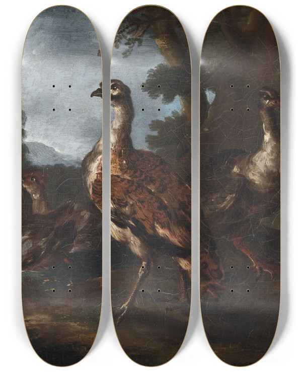 Triptych art skateboard deck of Angelo Maria Crivelli Landscape With Birds_2 by Angelo Maria Crivelli (1730)