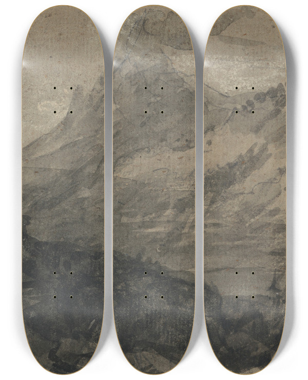 Triptych art skateboard deck of Alexander Cozens Mountainous Landscape_1 by Alexander Cozens (1717-1786)