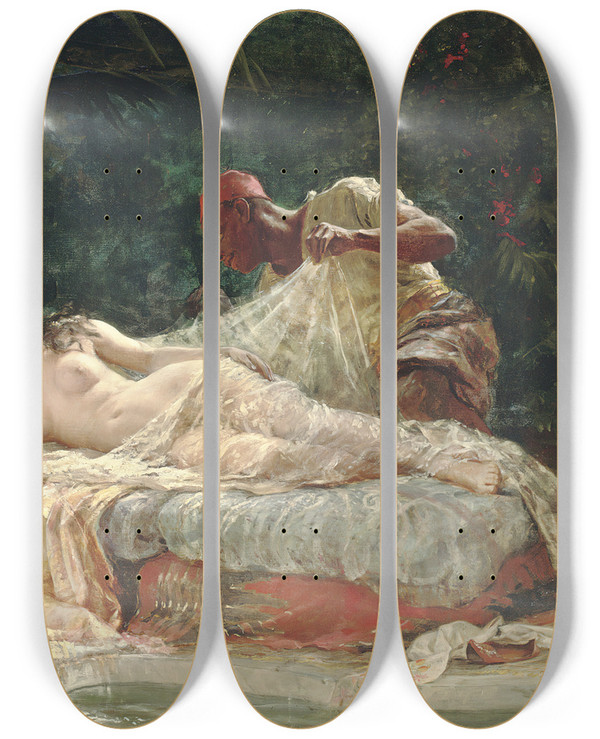 Triptych art skateboard deck of Paul Merwart Daydreaming by Paul Merwart (1855-1902)