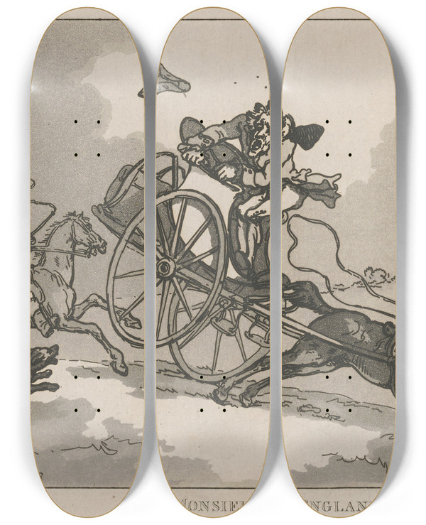 Triptych art skateboard deck of Thomas Rowlandson Monsieur In England by Thomas Rowlandson (1756-1827)