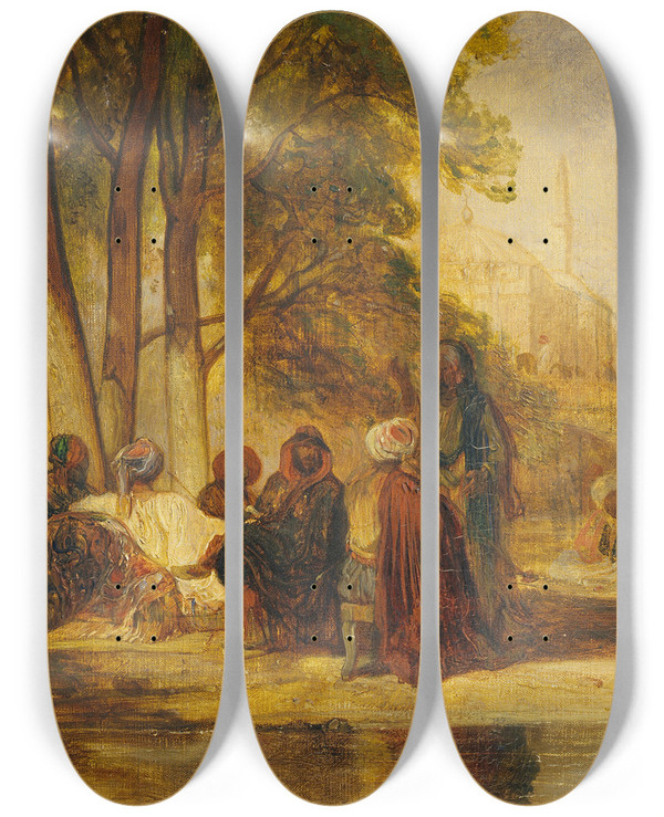 Triptych art skateboard deck of Alexandregabriel Decamps Eastern Figures Reposing by Alexandre-Gabriel Decamps (1803-1860)