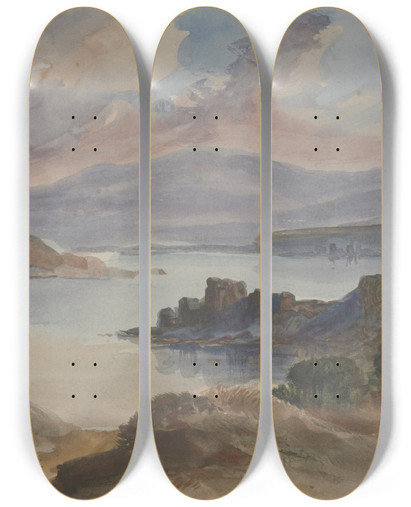 Triptych art skateboard deck of Hercules Brabazon Brabazon Landscape by Hercules Brabazon Brabazon (1821-1906)