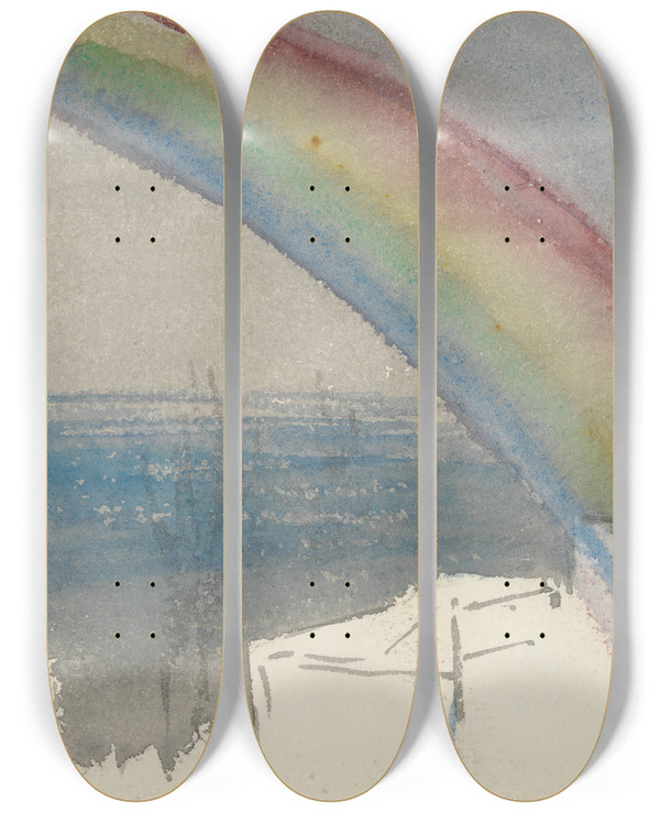 Triptych art skateboard deck of Barbara Bodichon Landscape With Rainbow_2 by Barbara Bodichon (1827-1891)