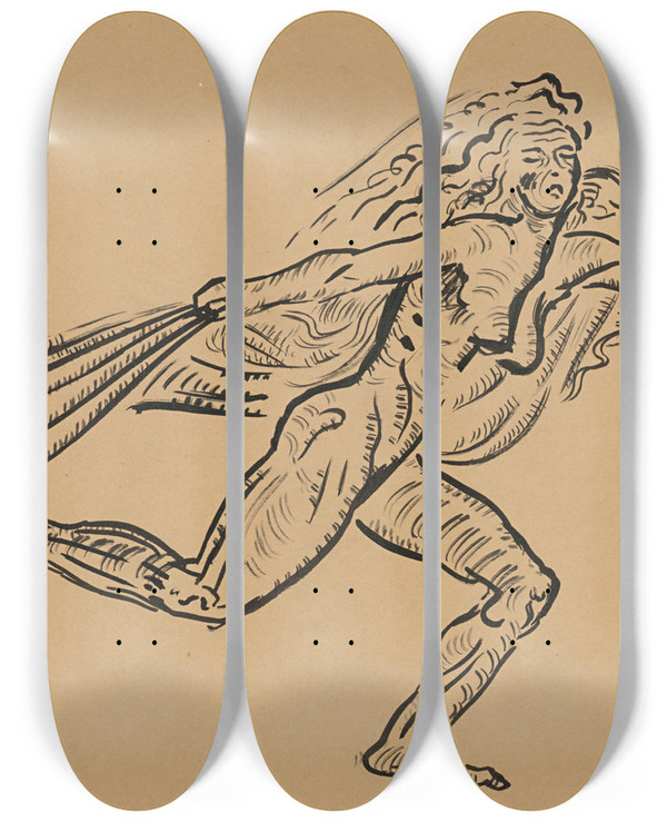 Triptych art skateboard deck of Arnold Peter Weiszkubnan Female Figure Wind by Arnold Peter Weisz-Kubnan (1898-1944)