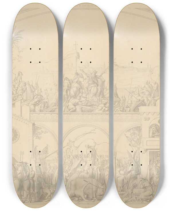 Triptych art skateboard deck of Carl Heinrich Hermann History Of Germany_4 by Carl Heinrich Hermann (1802-1880)