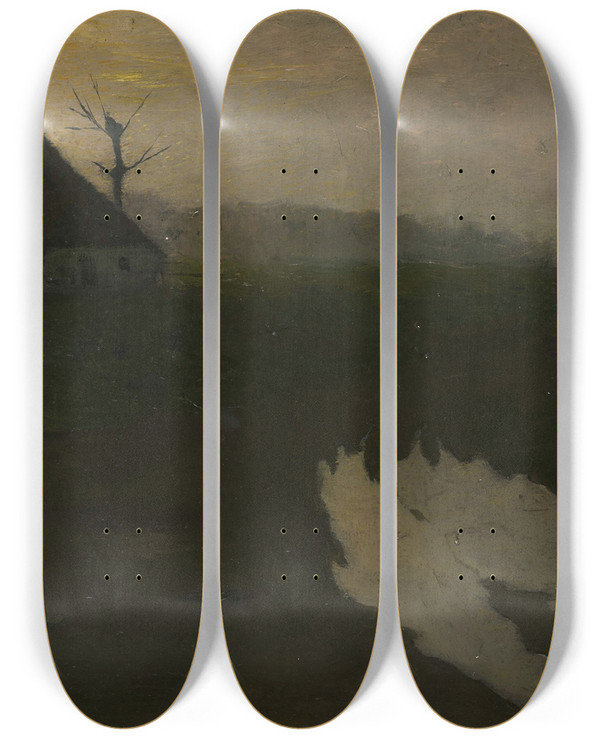 Triptych art skateboard deck of Richard Nicolas Roland Holst Landscape By Moonlight by Richard Nicolaus Roland Holst (1868-1938)