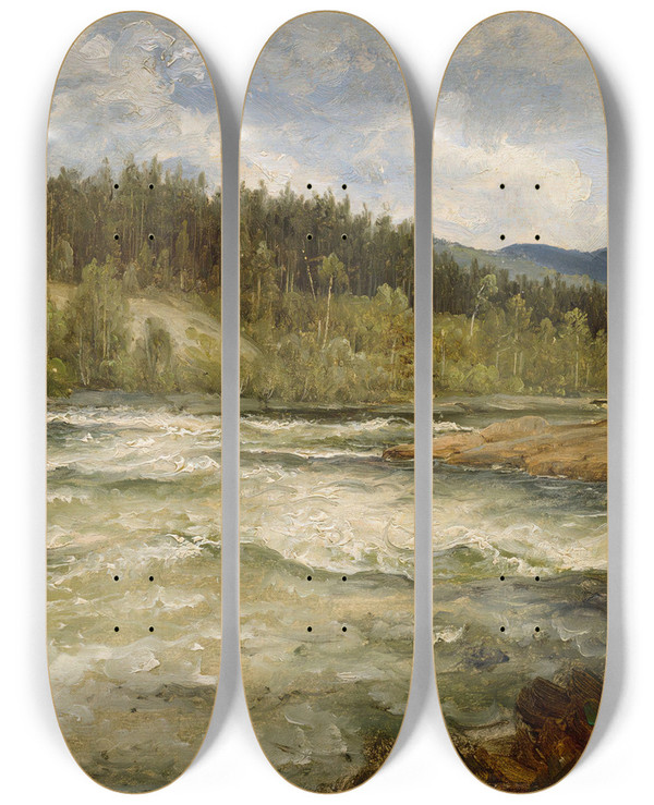 Triptych art skateboard deck of Thomas Fearnley The Labro Falls_2 by Thomas Fearnley (1802-1842)