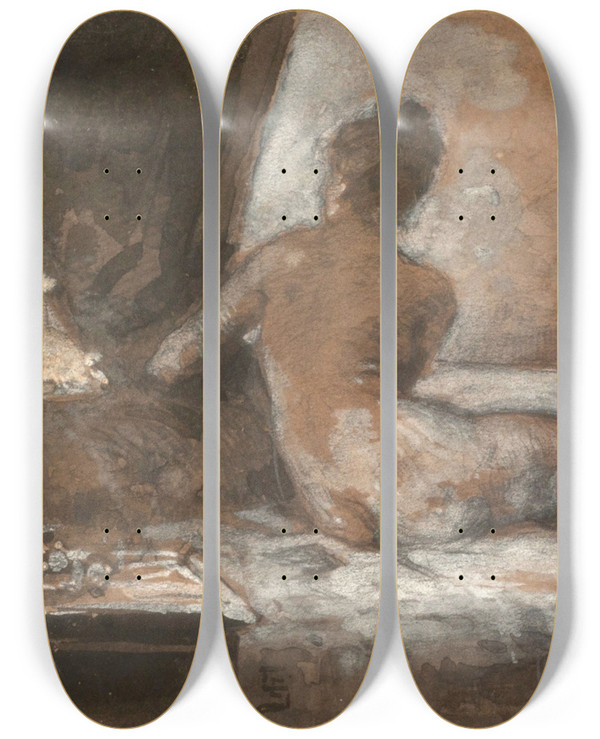 Triptych art skateboard deck of Eduardo Svori Estudio by Eduardo Sivori (1847-1918)