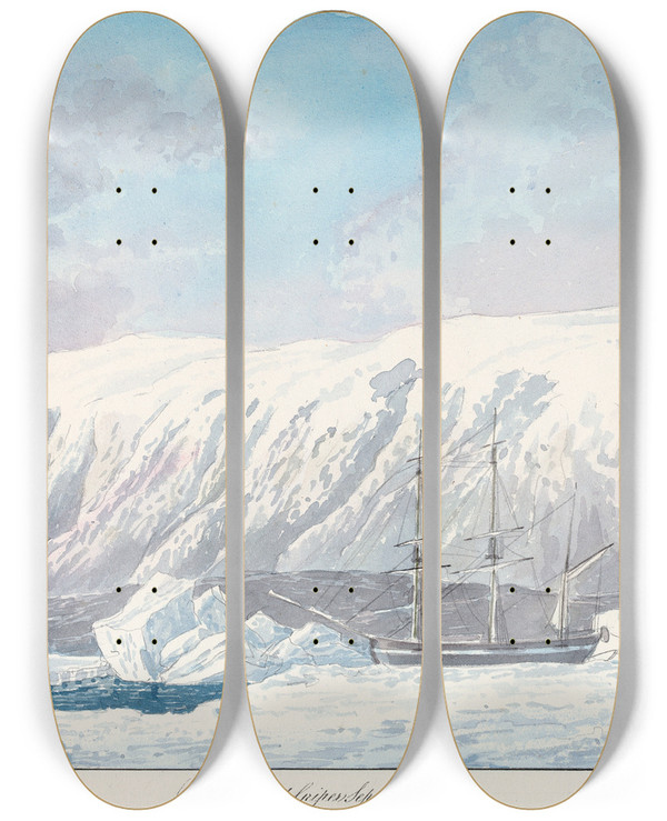 Triptych art skateboard deck of Charles Hamilton Smith Hecla And Griper by Charles Hamilton Smith (1776-1859)