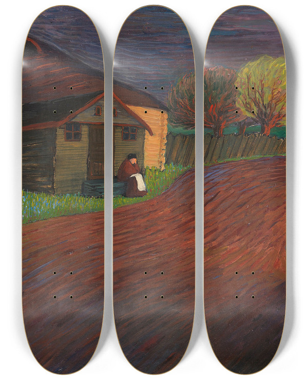 Triptych art skateboard deck of Marianne Von Werefkin Souvenir by Marianne von Werefkin (1860-1938)