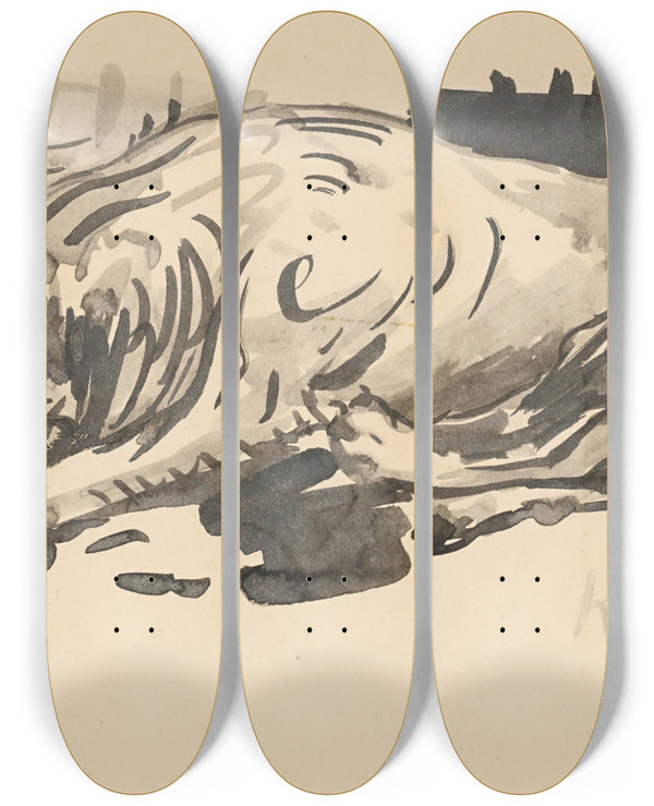 Triptych art skateboard deck of Arnold Peter Weiszkubnan Lying Dog by Arnold Peter Weisz-Kubnan (1898-1944)