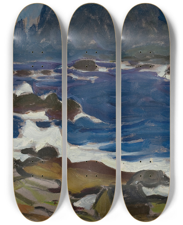 Triptych art skateboard deck of Anna Boberg Study During A Storm From Lofoten by Anna Boberg (1864-1935)