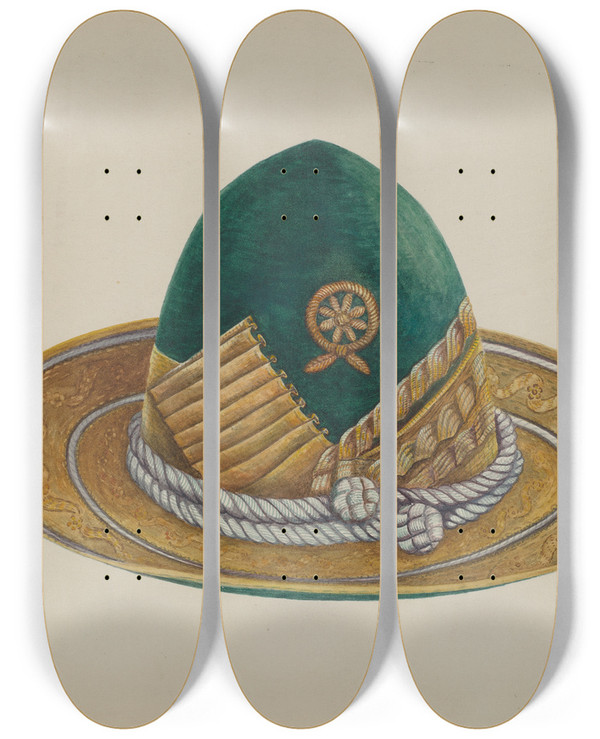 Triptych art skateboard deck of Marius Hansen Spanish Southwest Hat by Marius Hansen