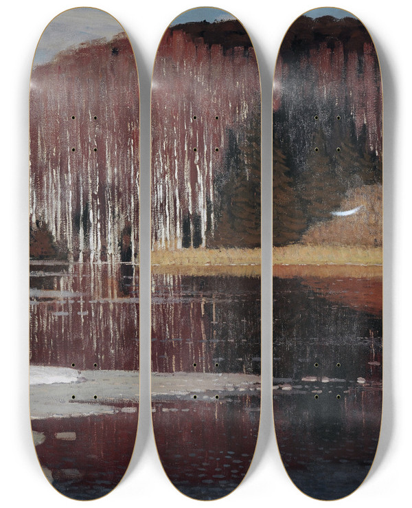Triptych art skateboard deck of Vilhelms Purvtis Spring Waters Maestoso by Vilhelms Purvitis (1872-1945)