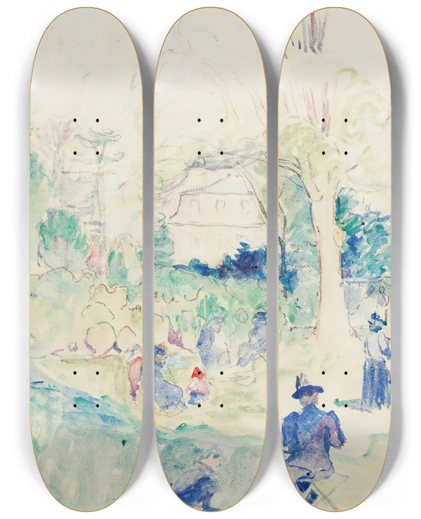 Triptych art skateboard deck of Henriedmond Cross Tude Pour Le Ranelagh by Henri-Edmond Cross (1856-1910)