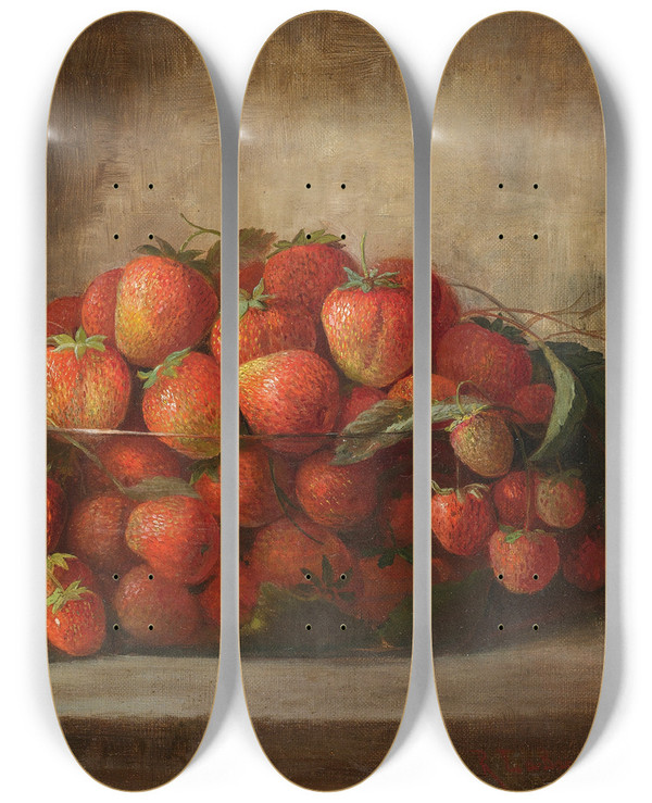Triptych art skateboard deck of Richard La Barre Goodwin Strawberries by Richard La Barre Goodwin (1840-1910)