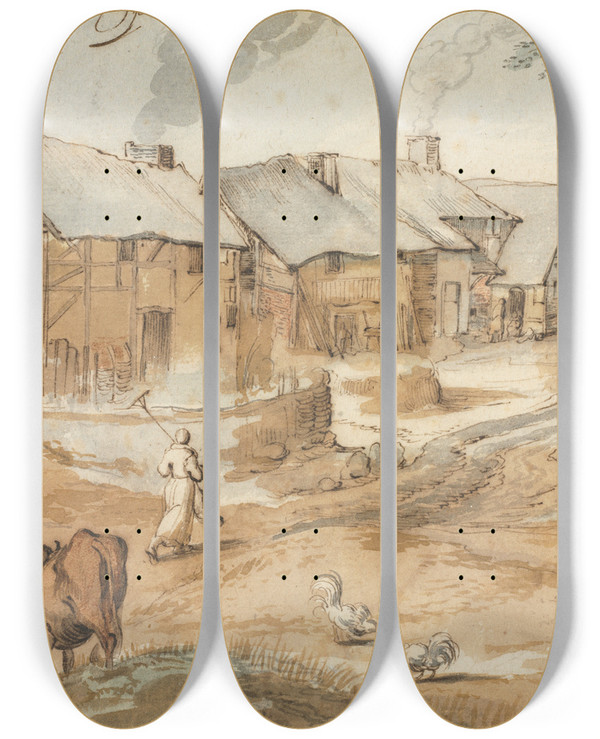 Triptych art skateboard deck of Jan Brueghel The Elder A View Of Spa by Jan Brueghel The Elder (1568-1625)