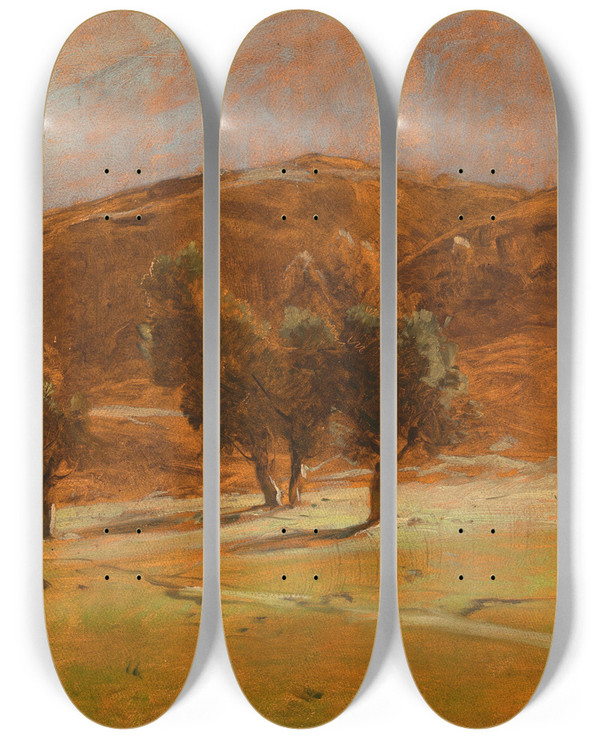 Triptych art skateboard deck of Ludwig Willroider A Vast Landscape by Ludwig Willroider (1845-1910)