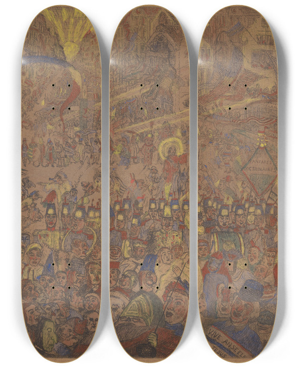 Triptych art skateboard deck of James Ensor De Intocht Van Christus Te Brussel by James Ensor (1860-1949)