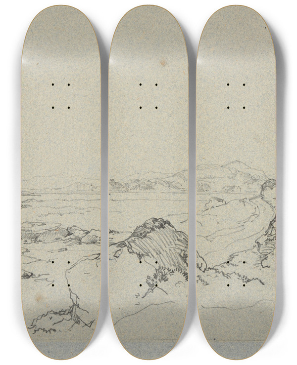 Triptych art skateboard deck of Jacquesraymond Brascassat Paysage Oban_1 by Jacques Raymond Brascassat (1804-1867)
