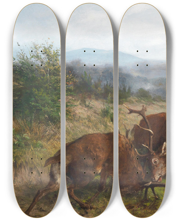 Triptych art skateboard deck of Carl Friedrich Deiker Die Rivalen_2 by Carl Friedrich Deiker (1836-1892)