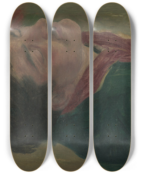 Triptych art skateboard deck of Jozef Hanula Study Of The Human Head by Jozef Hanula (1863-1944)