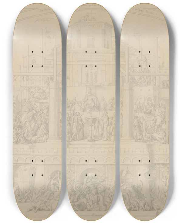Triptych art skateboard deck of Carl Heinrich Hermann History Of Germany_11 by Carl Heinrich Hermann (1802-1880)