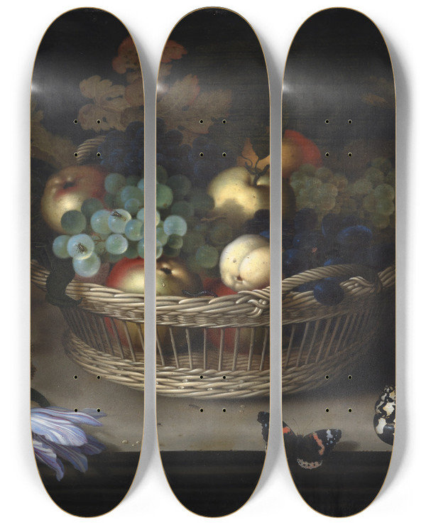 Triptych art skateboard deck of Balthasar Van Der Ast Still Life by Balthasar Van Der Ast (1593-1657)