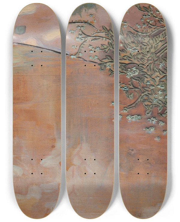 Triptych art skateboard deck of Maria Yakunchikova Forgetmenots by Maria Yakunchikova (1870-1902)
