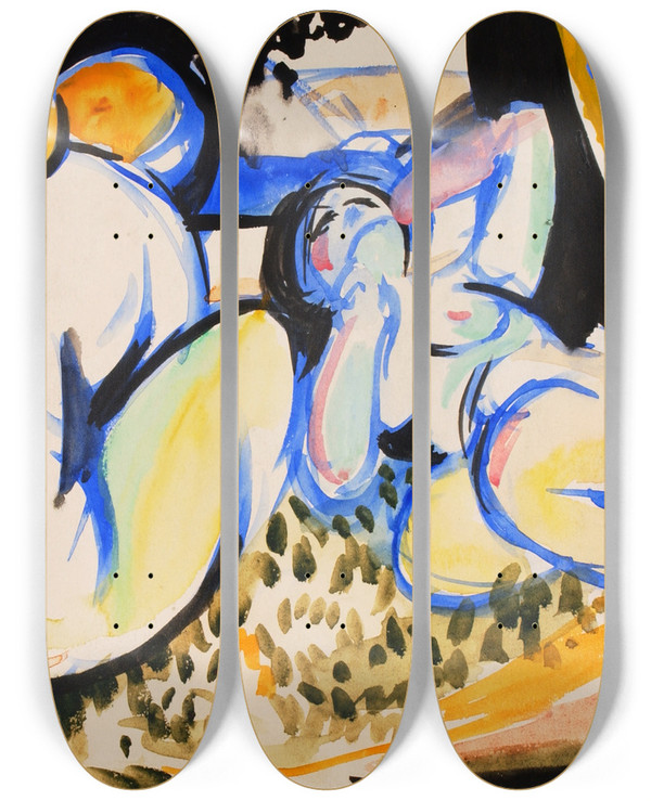 Triptych art skateboard deck of Henry Lyman Saen Nudes by Henry Lyman Saen (1875-1918)