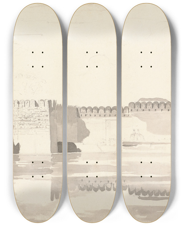 Triptych art skateboard deck of Samuel Davis The North Gate At Tansin by Samuel Davis (1757-1819)