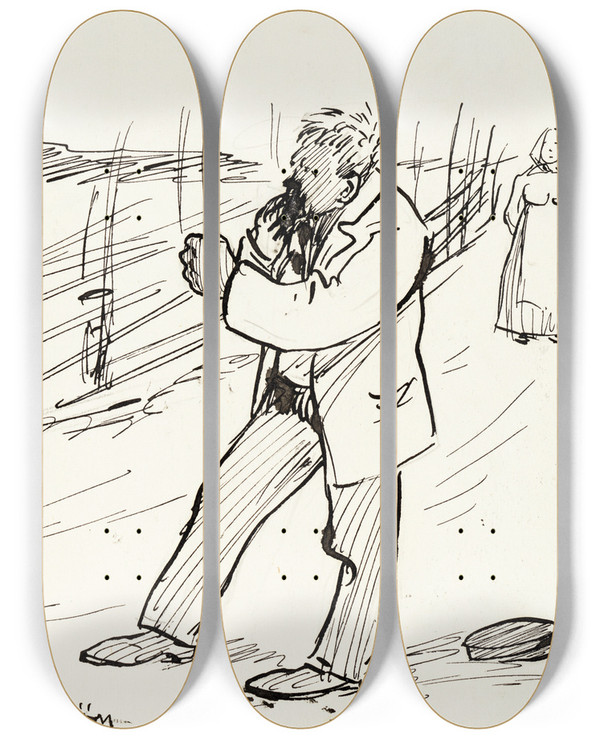 Triptych art skateboard deck of Albert Engstrm Im Just Telling You by Albert Engstrom (1869-1940)