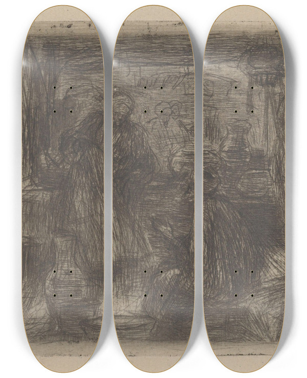 Triptych art skateboard deck of Marius Bauer Ottomaanse Winkel by Marius Bauer (1867-1932)