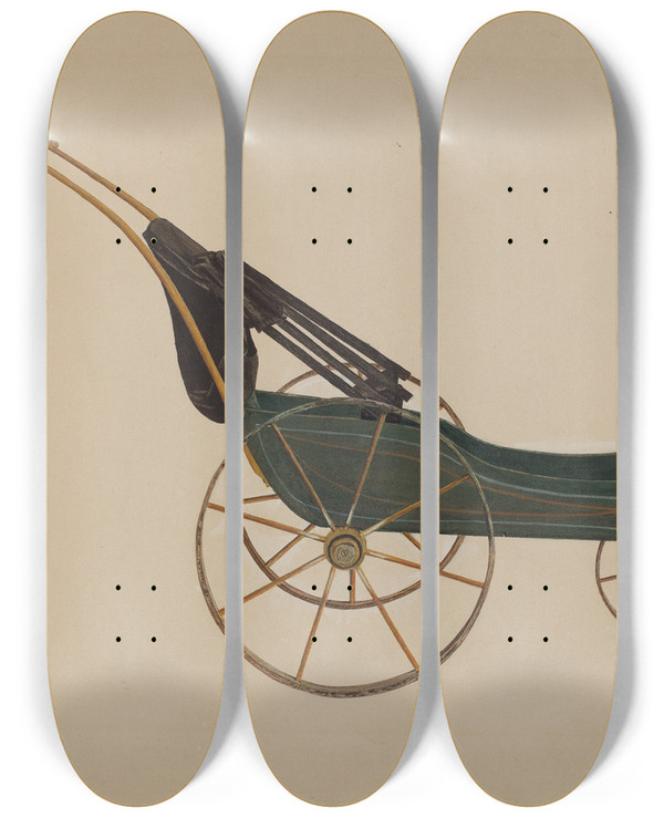 Triptych art skateboard deck of Richard Barnett Doll Buggy by Richard Barnett